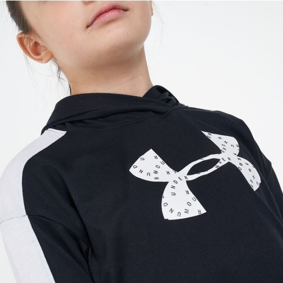 Under Armour Big Girls Favorites Jersey Hoodie Size L Loose Fit Black White - Picture 3 of 11